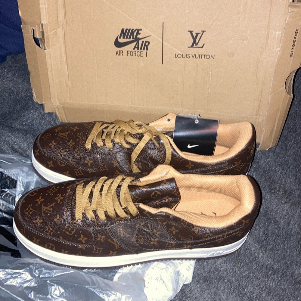 Brown and tan Nike Louis Vuitton Air Force Ones brand new